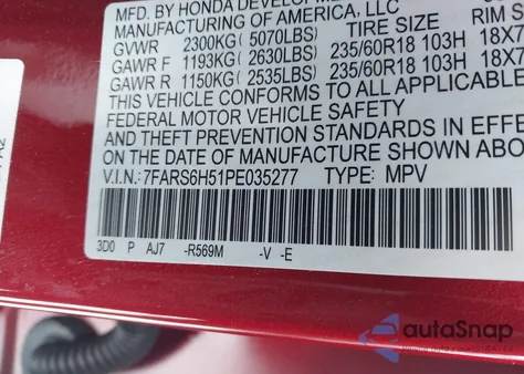 2023 Honda Cr-V Hybrid Sport из США, поврежденный, VIN 7FARS6H51PE035277